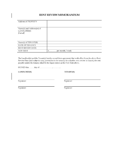 Rent review memorandum template for United Kingdom