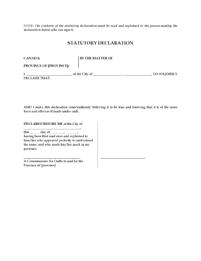 Statutory Declaration for Declarant Who Cannot Read