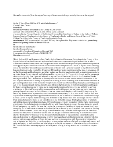 Picture of Charles Darwin Last Will and Testament