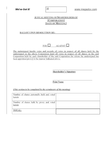 Ballot Form for Shareholder Meeting