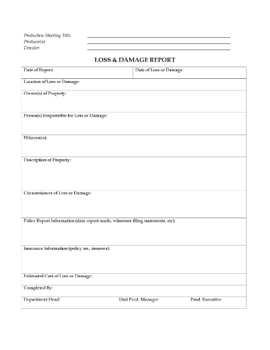 Loss and Damage Report for Film Production