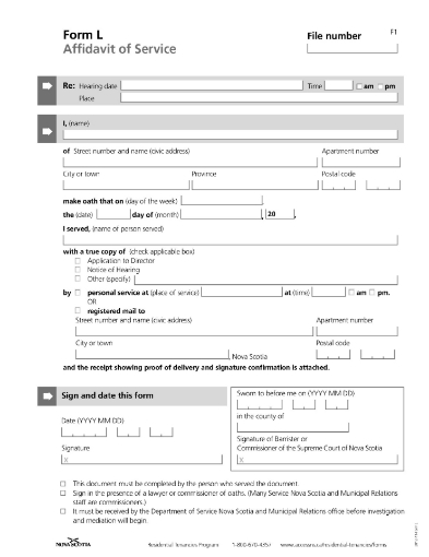 Nova Scotia Affidavit of Service