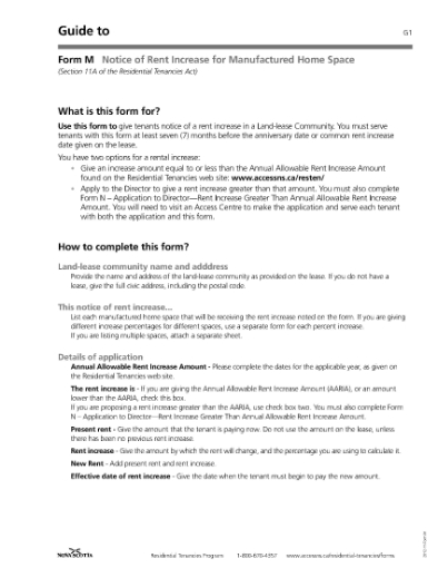 Picture of Nova Scotia Notice of Rent Increase for Manufactured Home Space