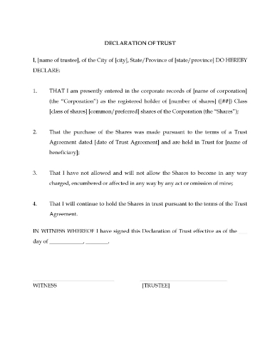 Picture of Trust Declaration for Holding Shares