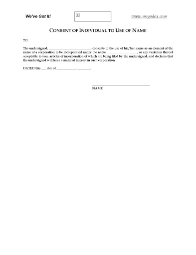 Consent of an individual person for a company to use their name as part of the corporate name