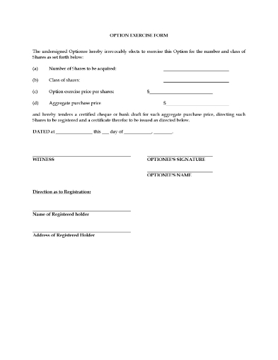 Picture of Share Option Exercise Form