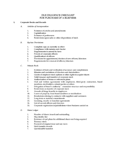 Picture of Due Diligence Checklist for Business Purchase | Canada