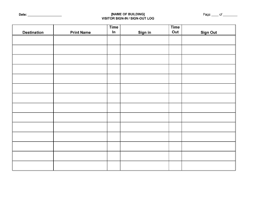 Picture of Visitor Sign-in Sign-out Log Sheet