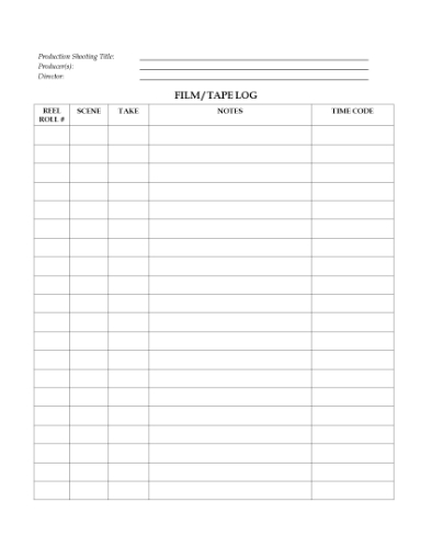 Picture of Film and Tape Log for Film Production