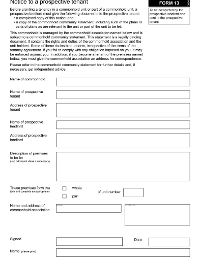 Picture of Notice to Prospective Tenant for Commonhold Unit | UK