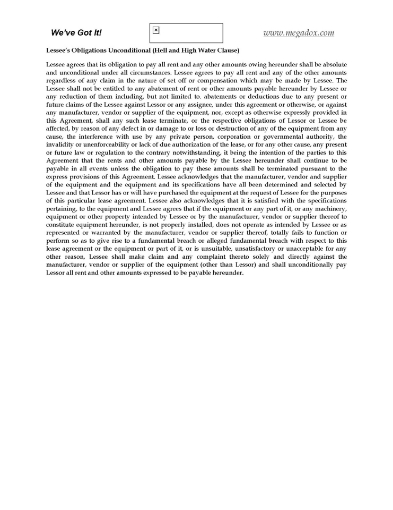 Picture of Equipment Lease 'Hell or High Water' Clause