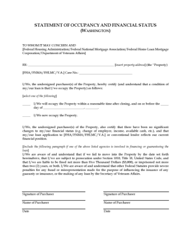 Picture of Washington Statement of Occupancy
