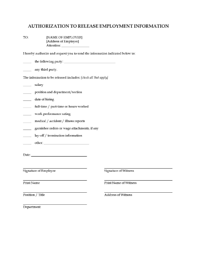 Picture of Authorization to Release Employment Information