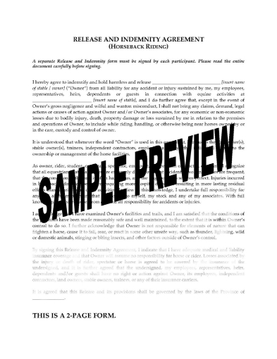 Canada Horseback Riding Release Form