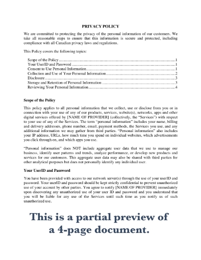 Canada Internet Service Provider Privacy Policy