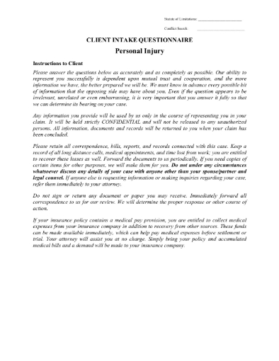 client intake form for personal injury