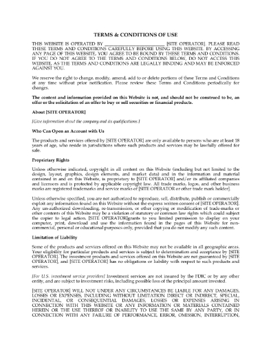 Investor services website terms and conditions