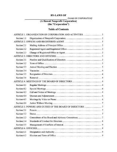 Hawaii nonprofit bylaws