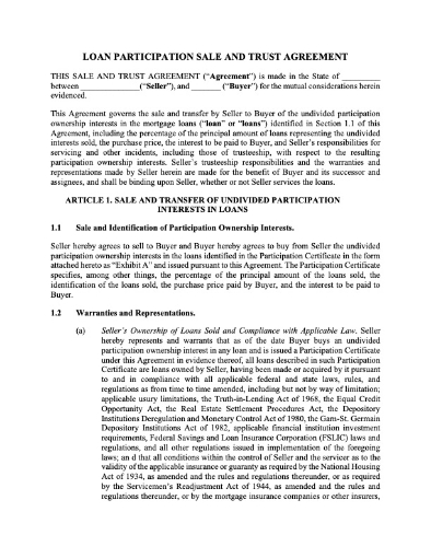 USA Loan Participation Sale and Trust Agreement