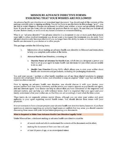 Missouri advance health care directive