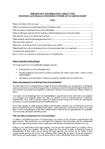 Picture of Western Australia Enduring Power of Guardianship Package