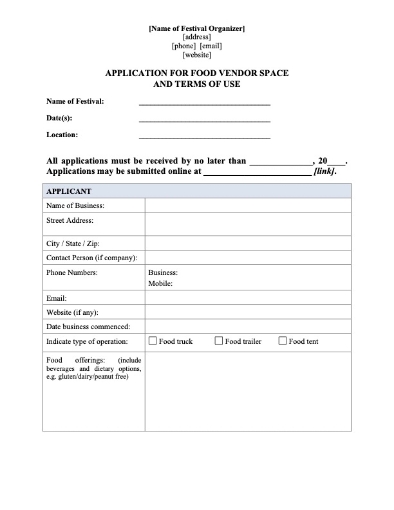 Food Truck Vendor Contract for Festival