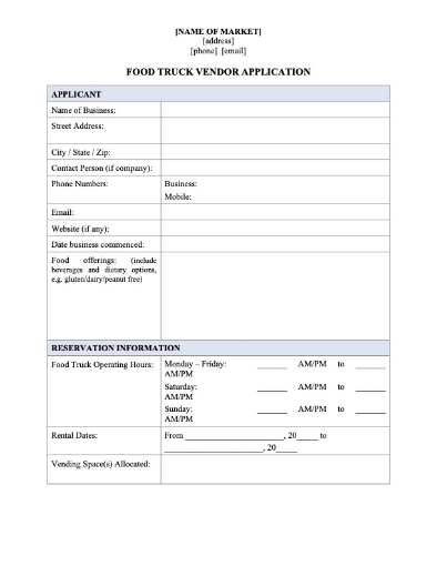 Food Truck Vendor Contract for Market