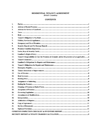 British Columbia Residential Lease-Tenancy Agreement