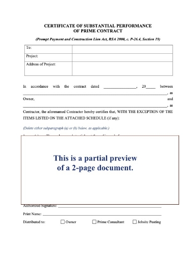 Alberta Certificate of Substantial Performance