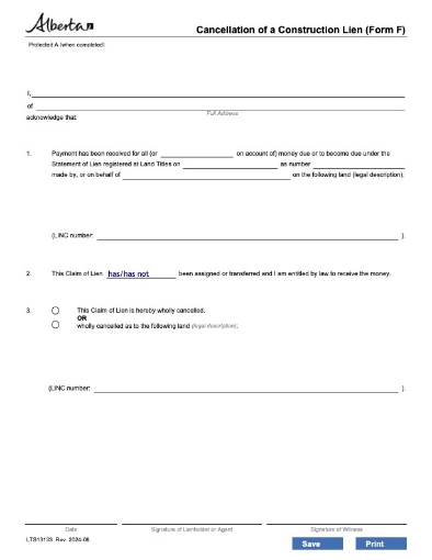 Alberta Cancellation of Construction Lien