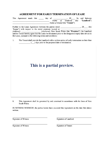 Picture of New South Wales Early Termination of Lease Agreement