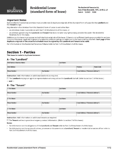 New Brunswick Residential Lease (standard form)