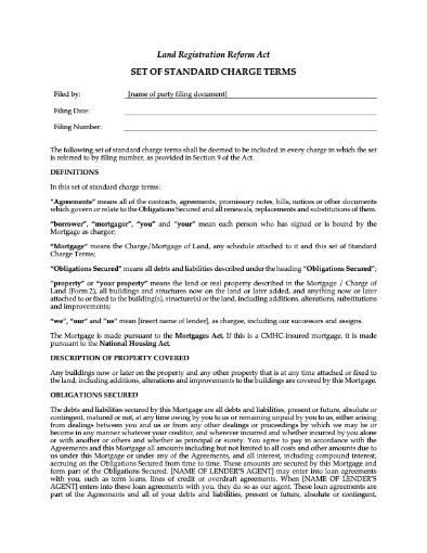 Ontario Standard Terms for Commercial Collateral Mortgage