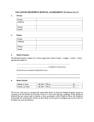 Connecticut Vacation Property Short-Term Rental Agreement