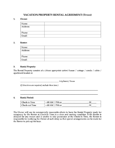 Texas Vacation Property Short-Term Rental Agreement